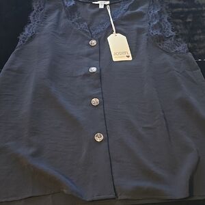 JODIFL Black Button Down Shirt with Lace Detail